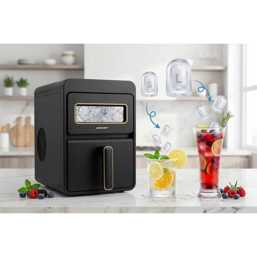Berdsen Eiswürfelmaschine 12 kg/24 h - 9 Eiswürfel in 6-8 Minuten - Eiswürfelbereiter mit 2 Grössen