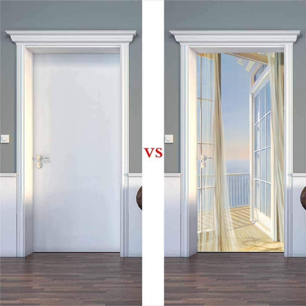 FLFK 3D Fenster Balkon Landschaft Türtapete Wandbilder Selbstklebend TürPoster Vinyl Entfernbar Maue