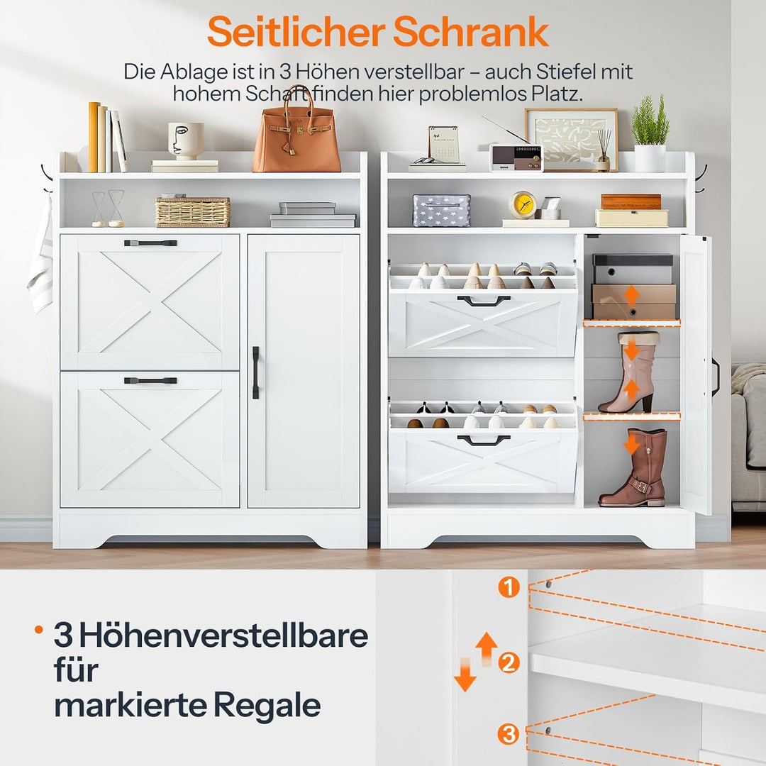 HOOBRO Schuhschrank, freistehend, Schuhregal mit 2 Schubladen und offenem Fach, Schuhkipper, schmal,