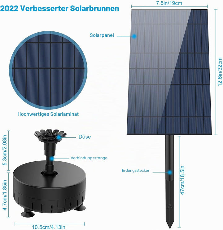 AISITIN 10W DIY Solar Springbrunnen, Upgrade Solar Teichpumpe mit 2M Wasserleitung und Feste Pfähle