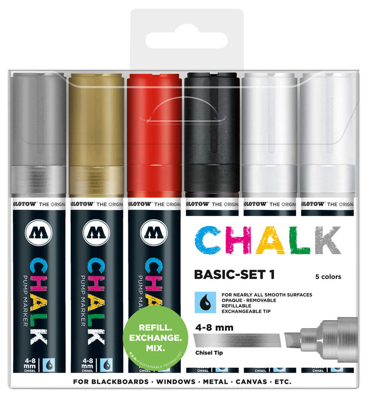 Molotow Kreidemarker Chalk Basic Set 1 - 4-8 mm, 6 Stück farblich sortiert 4-8 mm - Basic Set, 4-8 m