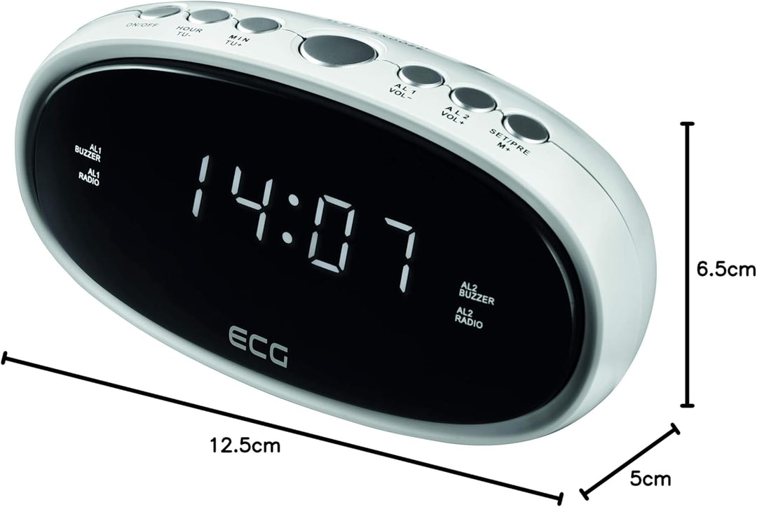 ECG RB 010 White Radiowecker – FM Tuner; 10 Vorwahlen; Digitale Uhr/Wecker; Wecken durch Radio/Wecke