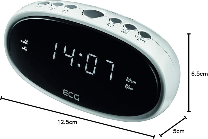 ECG RB 010 White Radiowecker – FM Tuner; 10 Vorwahlen; Digitale Uhr/Wecker; Wecken durch Radio/Wecke