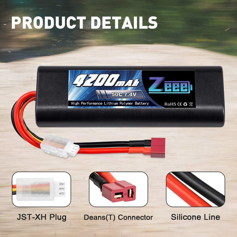 Zeee 2S Lipo Akku 7,4V 50C 4200mAh RC Akku mit Deans T Stecker für RC Car RC Truck RC Hobby(2 Packun