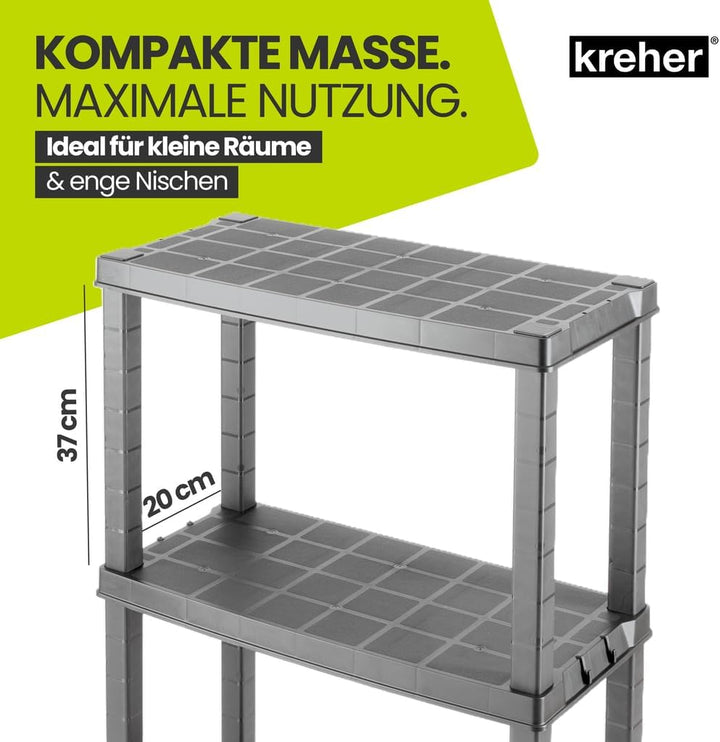 Kreher® Kunststoffregal „Neo“ mit 4 Böden - Steckregal für Haushalt, Keller &amp; Garage - Standregal, L