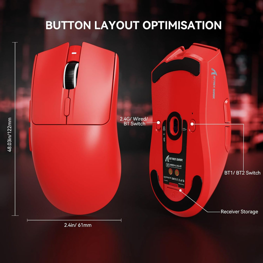 MAMBASNAKE x Attack Shark X1 Gaming-Maus mit Ladestation, 49g Ultralight, 40K DPI PAW3395 PRO-Sensor