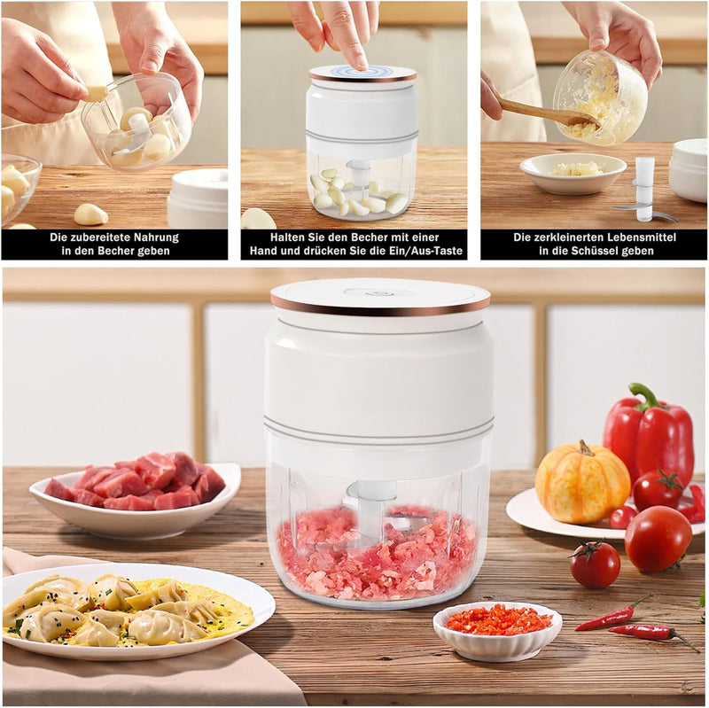 Zwiebelschneider Elektrisch, 300ml Multizerkleinerer Elektrisch, Zwiebelhacker Küche Aufladbar mit L
