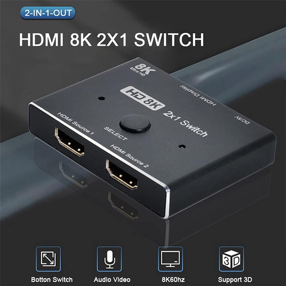 xiwai 8K @ 60hz HDMI-kompatibler 2.1-Switch & 3 Kabel 2-in-1-OUT Hub unterstützt HDCP SST Extended 4