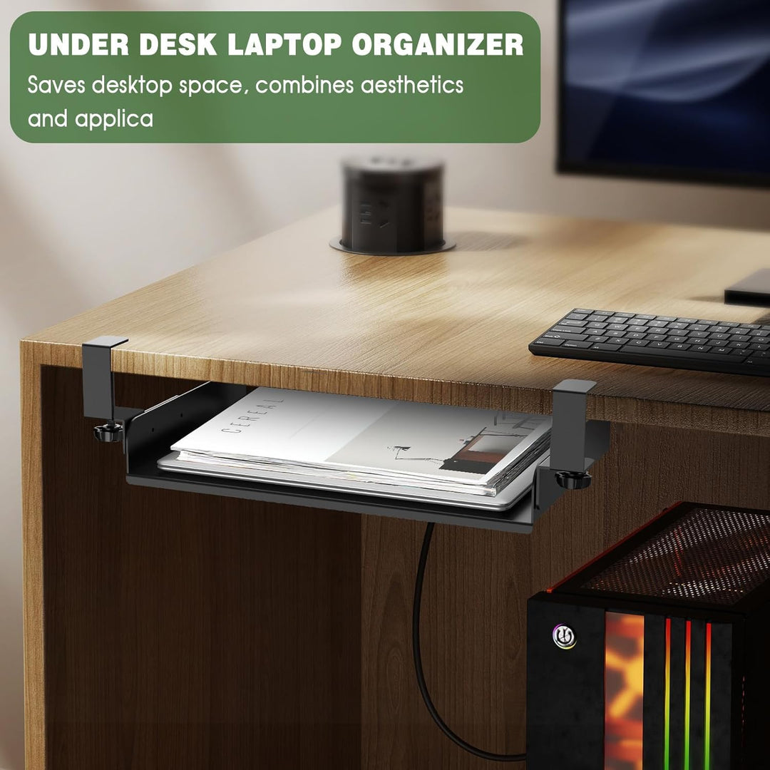 CAUTIOUS Schreibtisch-Organizer, Aufhängbarer Laptop Organizer, Metall Laptop-Halterung, Untertisch-