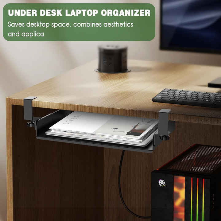 CAUTIOUS Schreibtisch-Organizer, Aufhängbarer Laptop Organizer, Metall Laptop-Halterung, Untertisch-