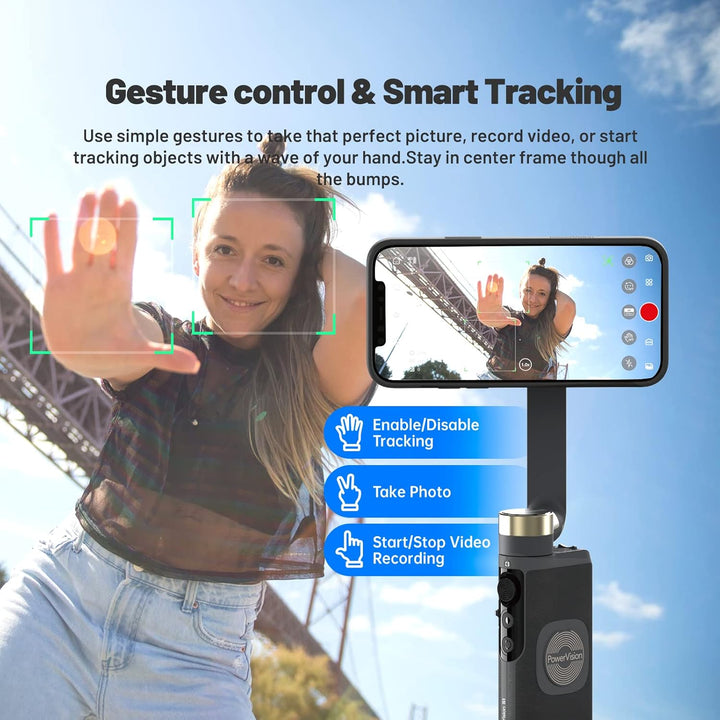 PowerVision S1, Gimbal Smartphone,3-Achsen-Telefonstabilisator mit eingebautes Stativ, kabelloser Po