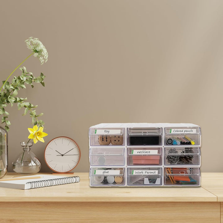 9 Stück Desk Aufbewahrungsbox mit 9 Schubladen, Büro Organizer Plastic mit Schubladen Stapelbar, Auf