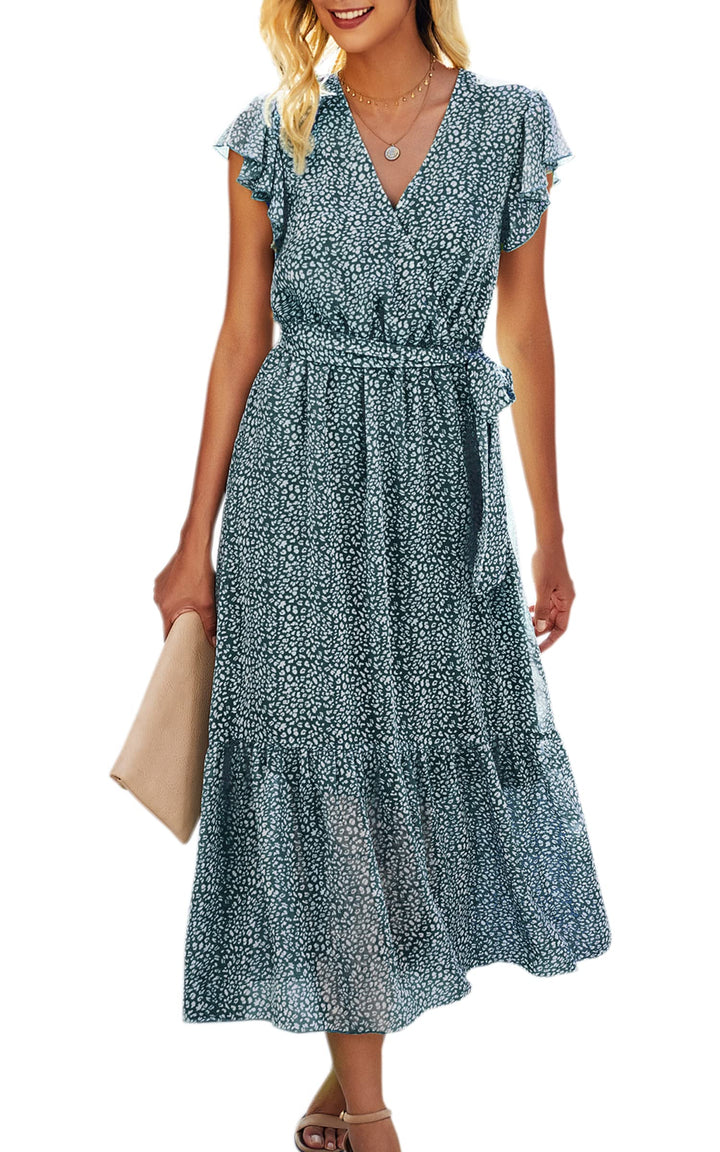 ASOMI Kleid Damen Sommer Boho: Blumen Herbst Wickelkleid Frühling Mode Lang Maxikleid V-Ausschnitt C