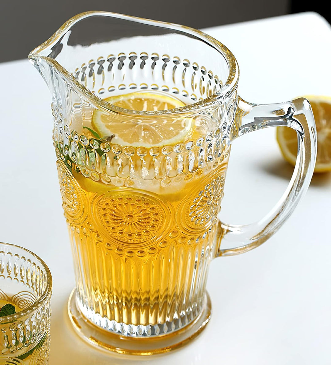 Kingrol Glaskaraffe im Vintage-Stil, 1,5 l, für Eistee, selbstgemachten Saft, Getränke, hitzebeständ