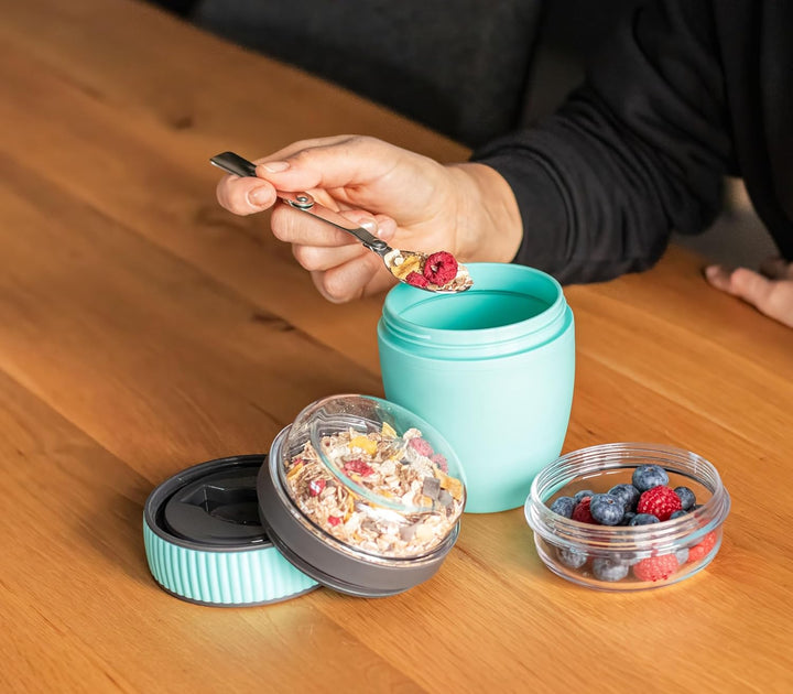 Milu Müslibecher to go 400ml MüsliMax Plastik Joghurtbecher für Müsli I auslaufsicherer Becher mit L
