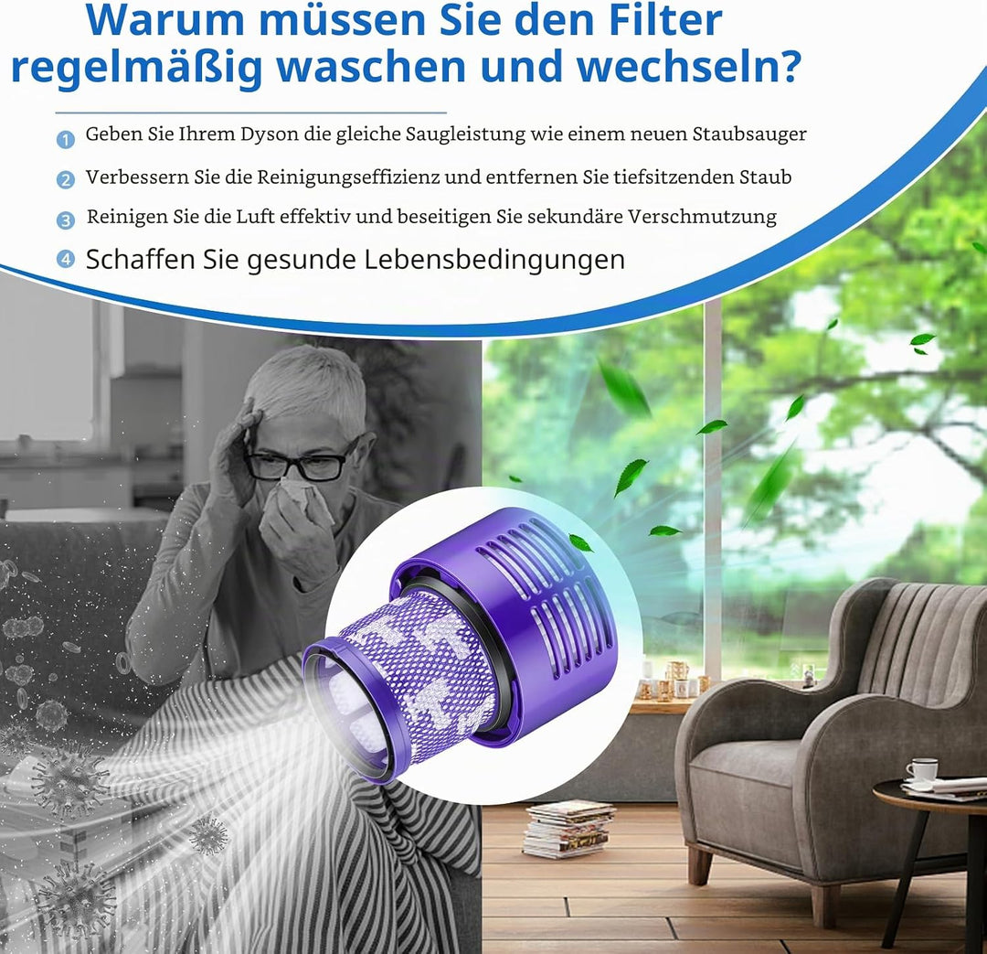 Filter für Dyson V10 SV12 -JORAIR Waschbar Ersatz Filter für Dyson V10 Cyclone Series, V10 Absolute,