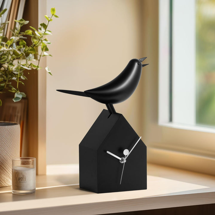 Torre & Tagus 901658 Motion Vogelhaus Uhr mit abnehmbarem Pendel, schwarz, Schwarz