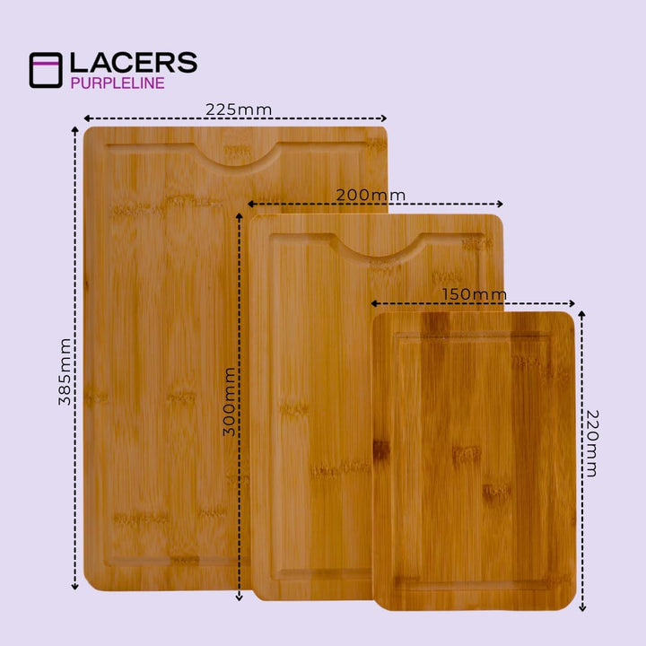 Lacers PurpleLine Bambus Holzschneidebrett Set - 3 Teilig | Schneidebrett & Servierbrett aus Holz fü
