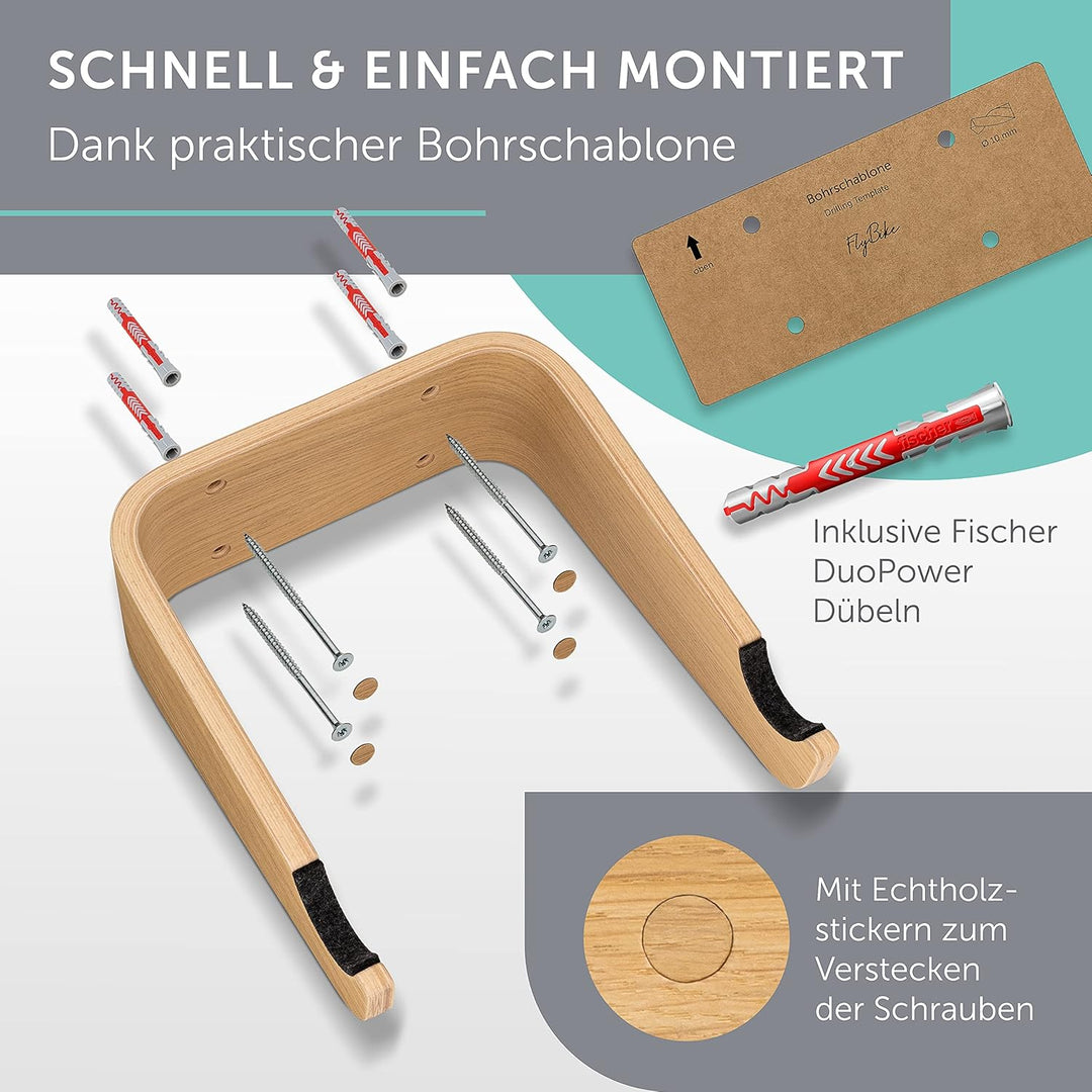 madeco Fahrrad Wandhalterung Holz - FlyBike S Eiche - Design Fahrradhalterung Wand Aufhängung für Wo