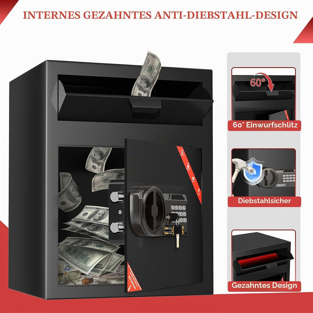 Depottresor mit Einwurfschlitz 70L, Grosser Tresor mit digitalem Zahlenschloss und Alarmfunktion, Ei
