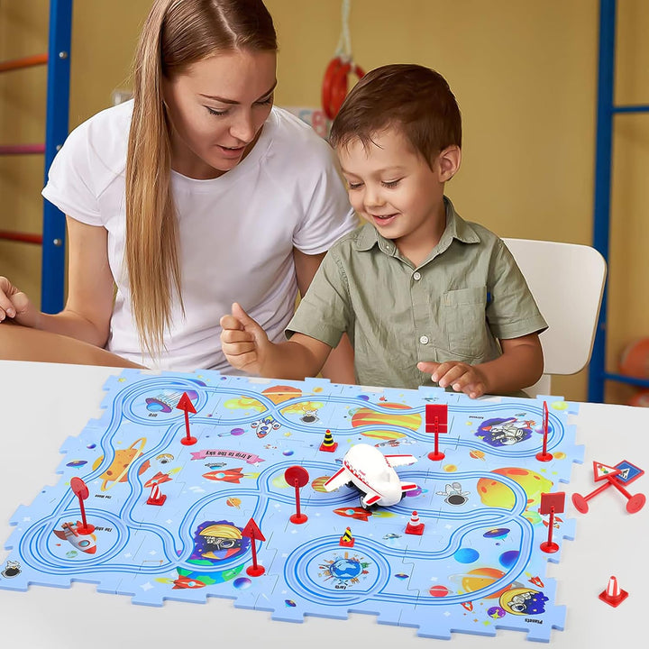 YOOYID Puzzle Track Spielzeug mit Flugzeug Schienenfahrzeug für Kinder Alter 3-5, Kleinkind Puzzle T