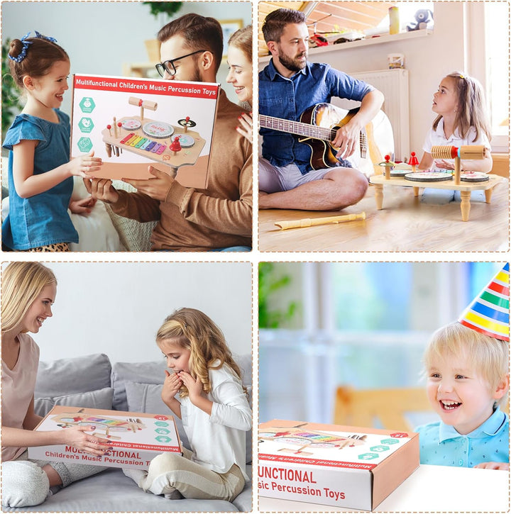 LZMDY Schlagzeug Kinder, 11-in-1 Trommel Musikinstrumente für Kinder ab 1 2 3 Jahr mit Xylophon, Kin