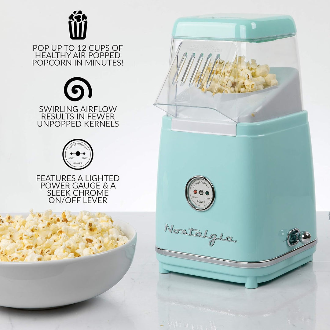 Nostalgia CLHAP12AQ Classic Retro Healthy Heissluft-Tisch-Popcorn-Maker, macht 12 Tassen, mit Kernel