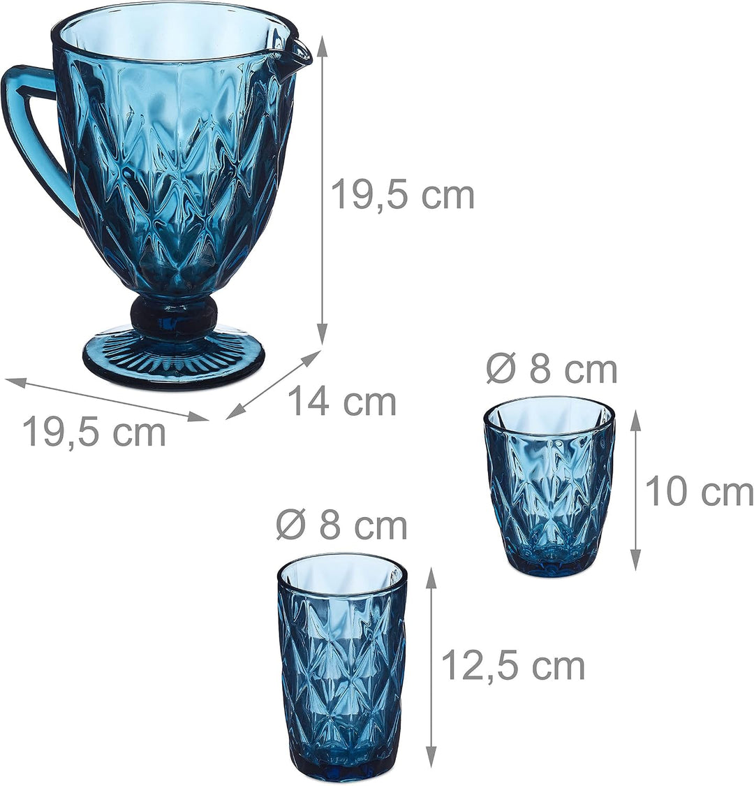 Relaxdays Gläser Set, 7-teilig, Krug, Eisbecher, Sektglas, je 2 Trinkgläser &amp; Weingläser, Gläser spü