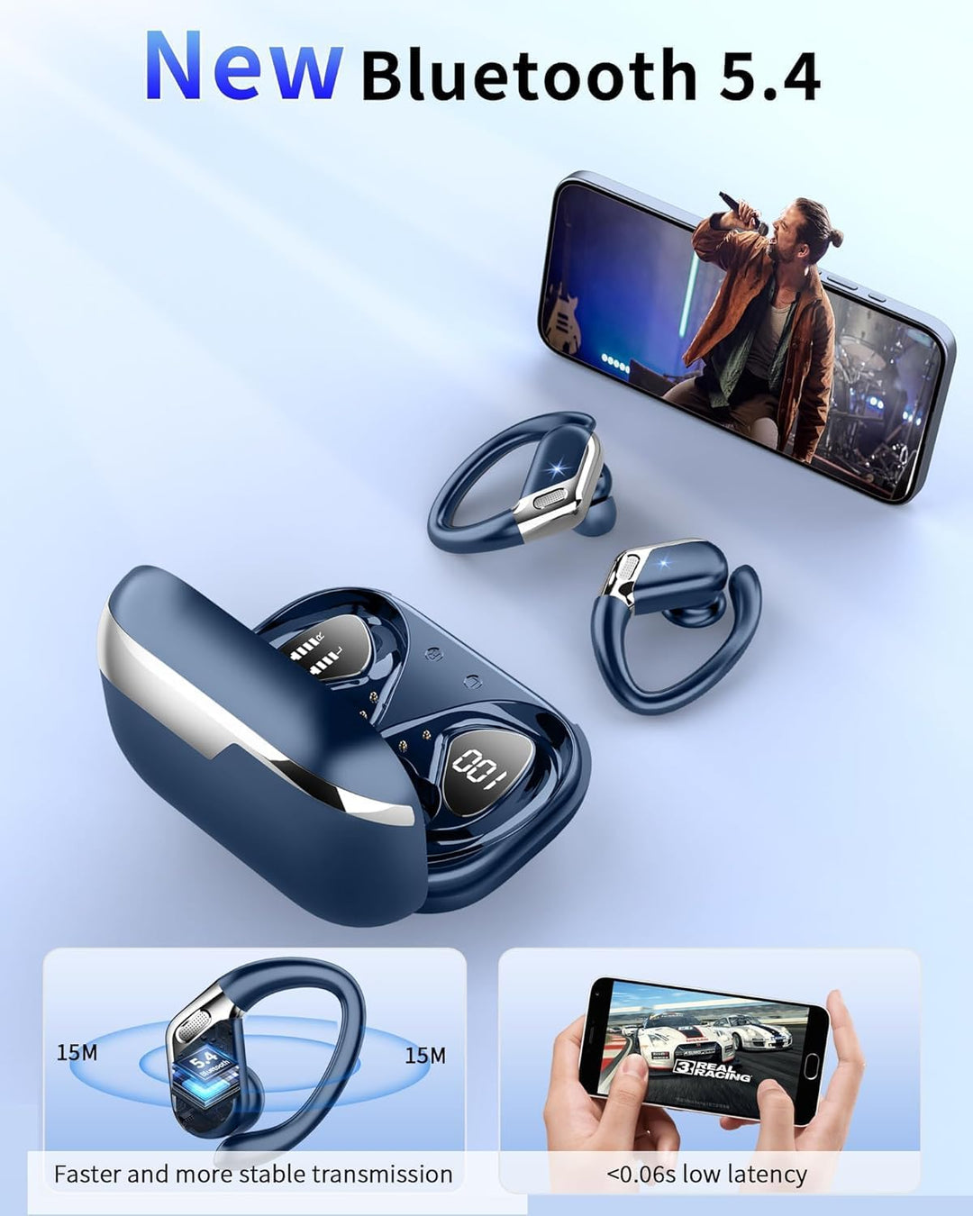 Bluetooth 5.4 Kopfhörer Sport, In Ear Kopfhörer Kabellos Bluetooth mit 4 ENC Noise Cancelling Mics,