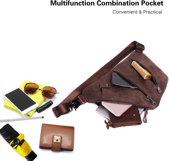 FANDARE Neu Brusttasche Segmentiert Schultertasche Herren Sling Bag Leder Crossover Rucksack Umhänge