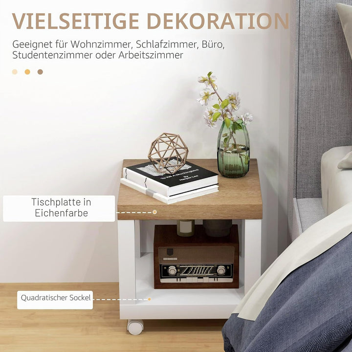 HOMCOM Beistelltisch, rollbar, moderner Couchtisch mit offenem Regal, für Wohnzimmer, Schlafzimmer o