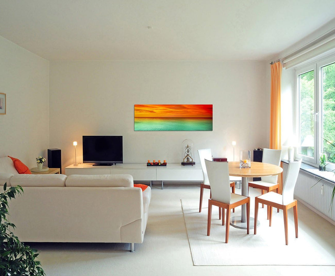 Paul Sinus Art Panoramabild auf Leinwand und Keilrahmen 150x50cm Meer Himmel Sonnenuntergang