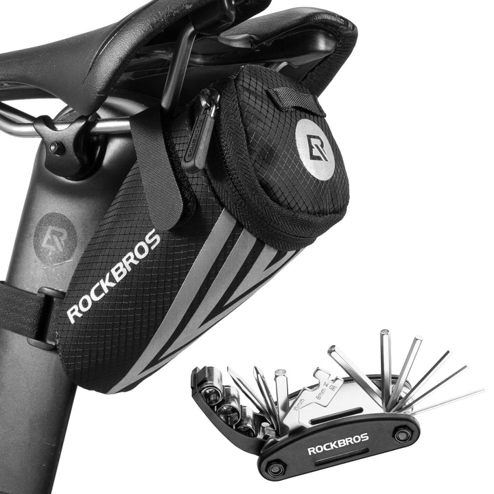 ROCKBROS Fahhrrad Satteltasche + 16 in 1 Multifunktionswerkzeug Fahrradtasche Fahrradsitz Tasche für