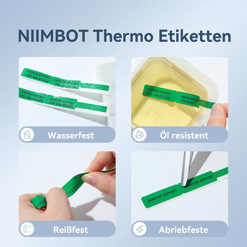 NIIMBOT Thermo Kabeletiketten, 12.5 x 109mm Etikettendrucker Thermo Papier Kompatibel mit dem D110 D