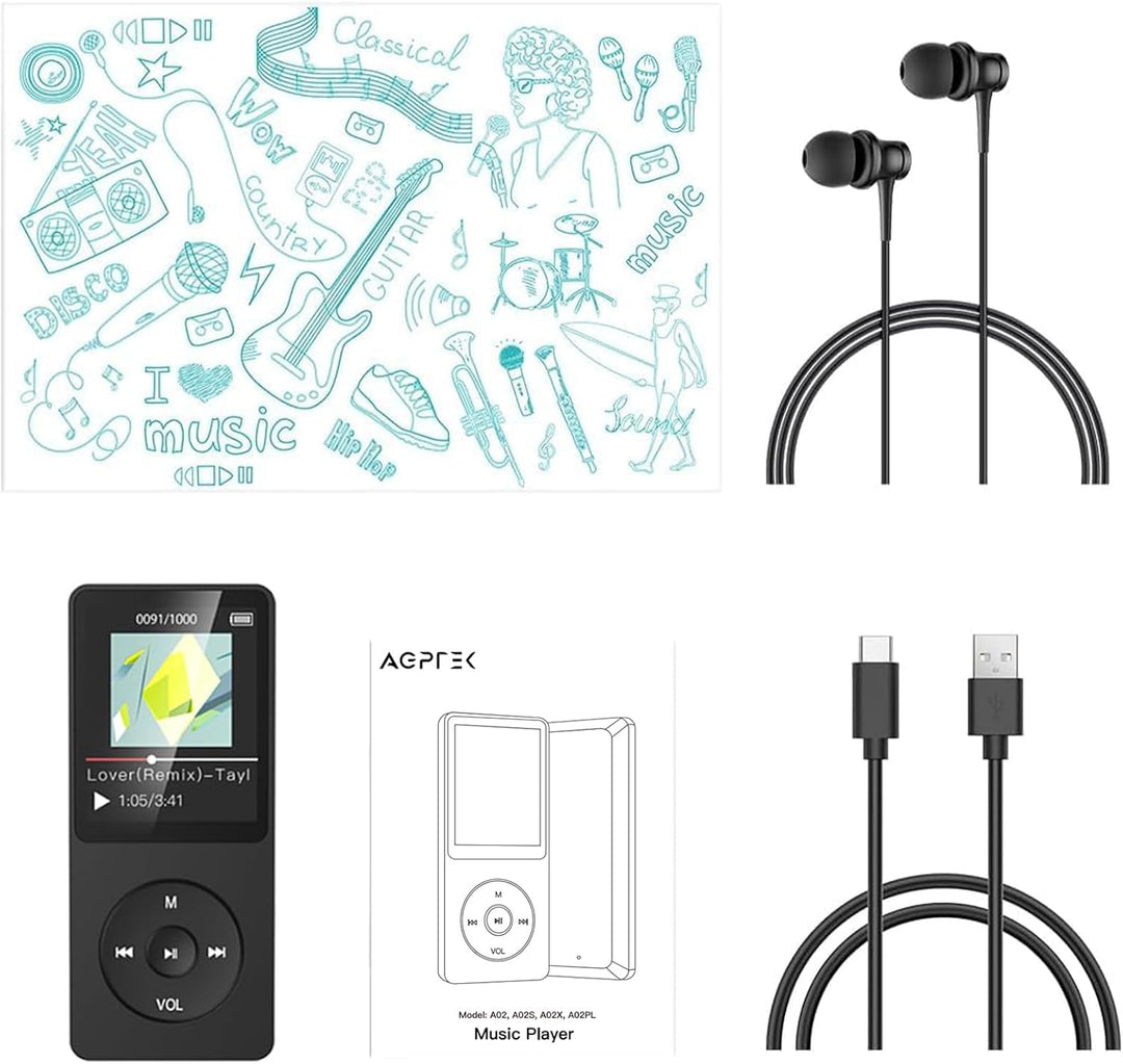 AGPTEK 64GB Klassischer MP3 Player, Laufzeit bis zu 70 Stunden, HiFi, Kleiner MP3-Player für Kinder/