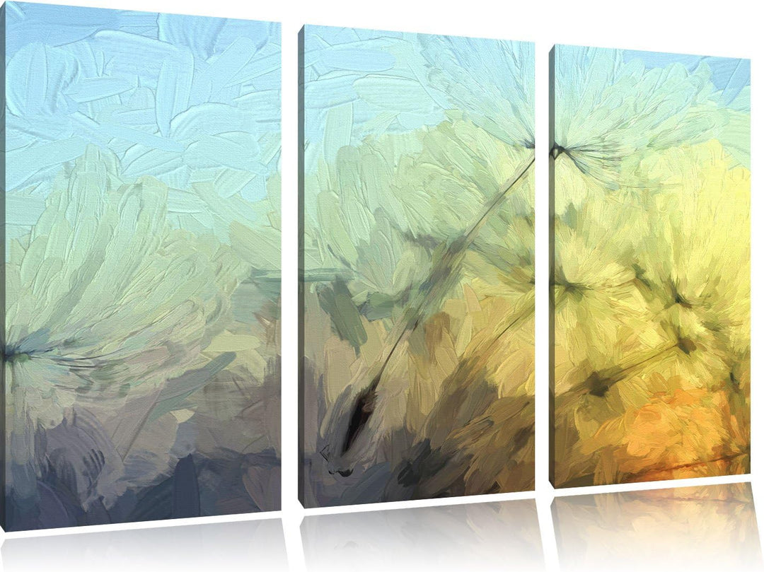 Pixxprint Pusteblumensamen als Leinwandbild/Grösse: 3 Teilig (120x80) cm/Wandbild/Kunstdruck/fertig