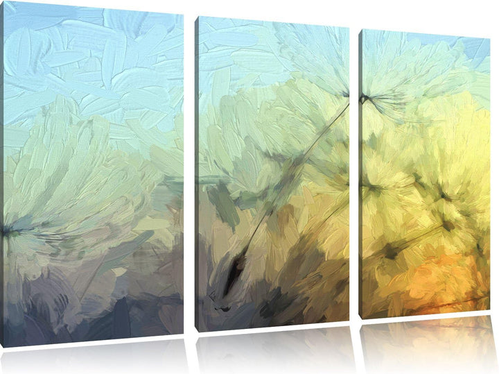 Pixxprint Pusteblumensamen als Leinwandbild/Grösse: 3 Teilig (120x80) cm/Wandbild/Kunstdruck/fertig