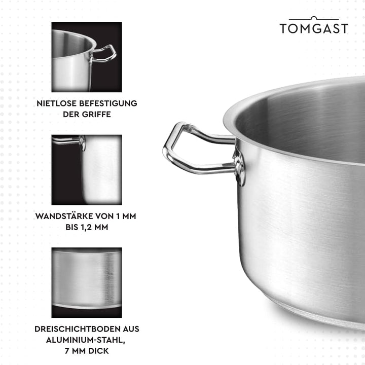 Topf Durchmesser: 20 cm Höhe: 9 cm Fassungsvermögen: 2,5 l | Edelstahl 18/10 | Wandstärke 1 mm bis 1