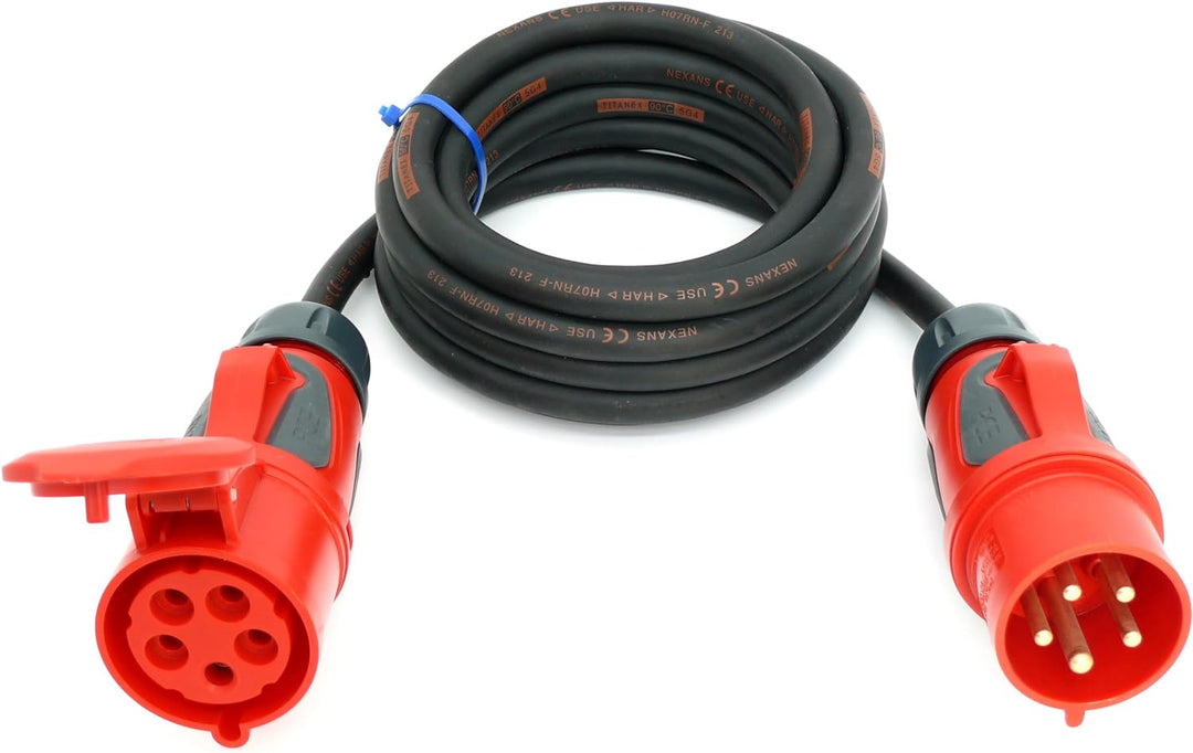 CEE Starkstromkabel (1,5m-50m) 32A Verlängerungskabel Titanex H07RN-F 5x4mm² mit PCE Grip Stecker un