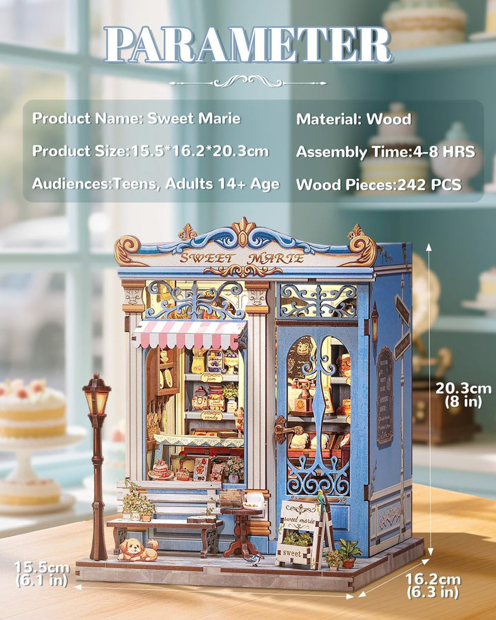 DIY Miniatur Haus Bausatz für Erwachsene,Puppenhaus Gewächshaus mit LED Licht,3D Puzzle Buchstütze a