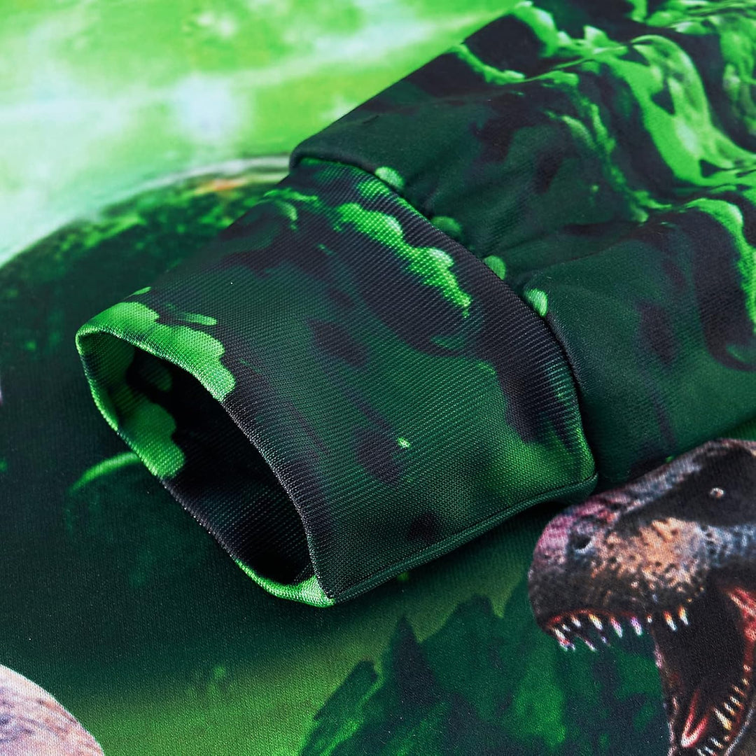 AIDEAONE Jungen Mädchen 3D Hoodie Kapuzenpullover Sweatshirt Mit Kapuze Grün Dinosaurier C27 11-14 J