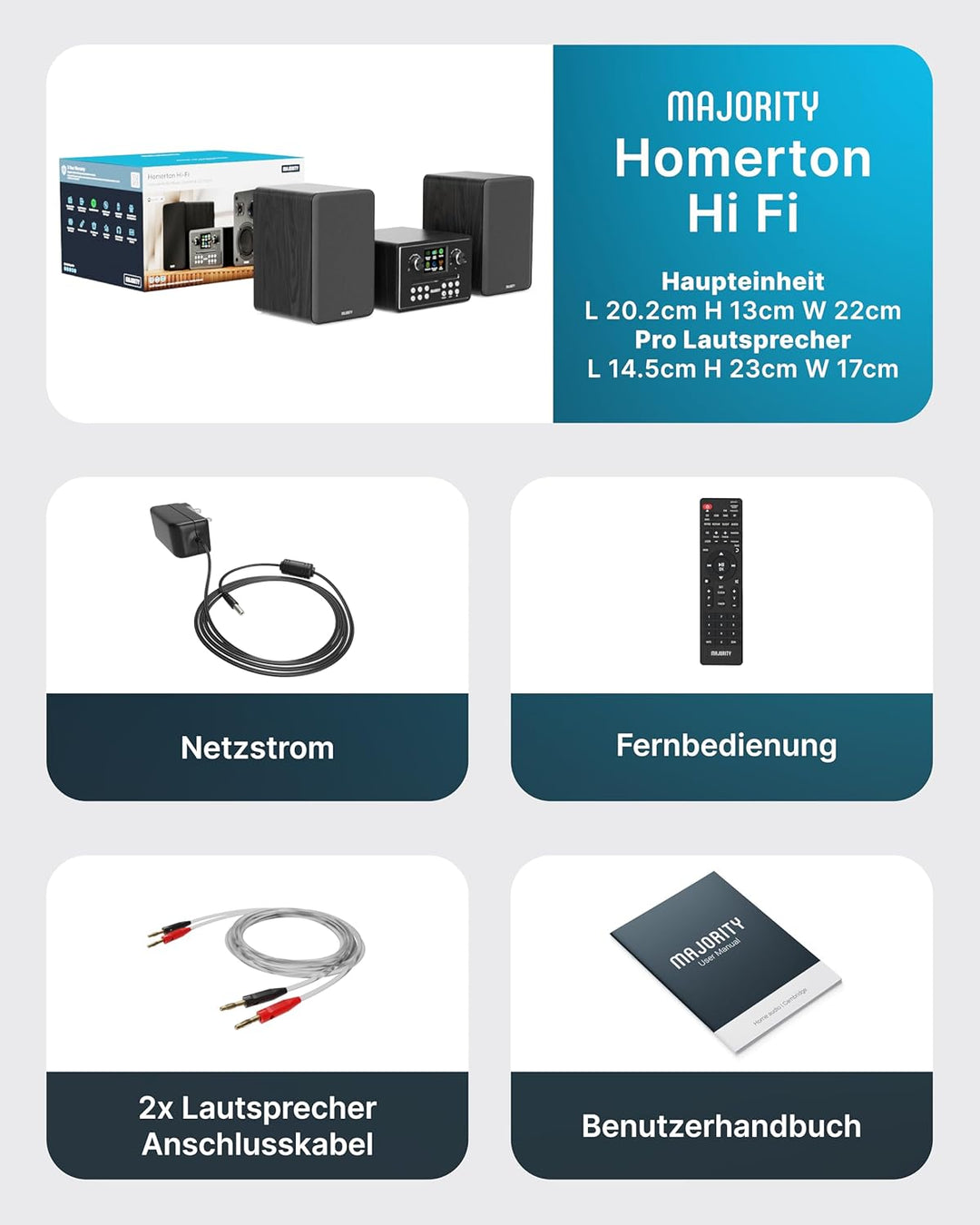 Majority Homerton HiFi Internetradio WLAN Stereoanlage CD Player, DAB+, UKW | Musikanlage mit Regall