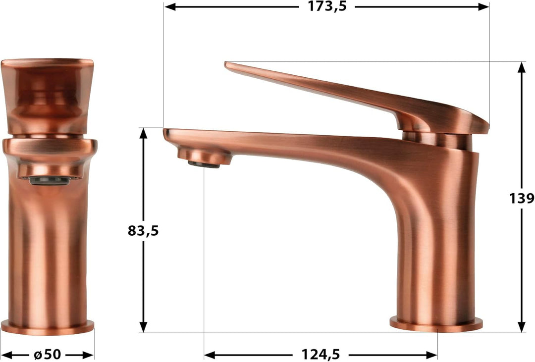 aquaSu® Einhandmischer Orva für Waschtisch I Kupfer I Wasserhahn I Einhebelmischer I Armatur I Misch