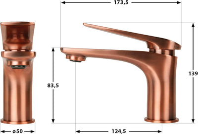 aquaSu® Einhandmischer Orva für Waschtisch I Kupfer I Wasserhahn I Einhebelmischer I Armatur I Misch