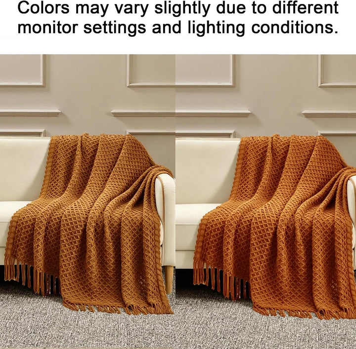 CREVENT Boho-Strickdecke im Landhausstil für Couch, Sofa, Sessel, Bett und Wohnkultur – weich, warm,