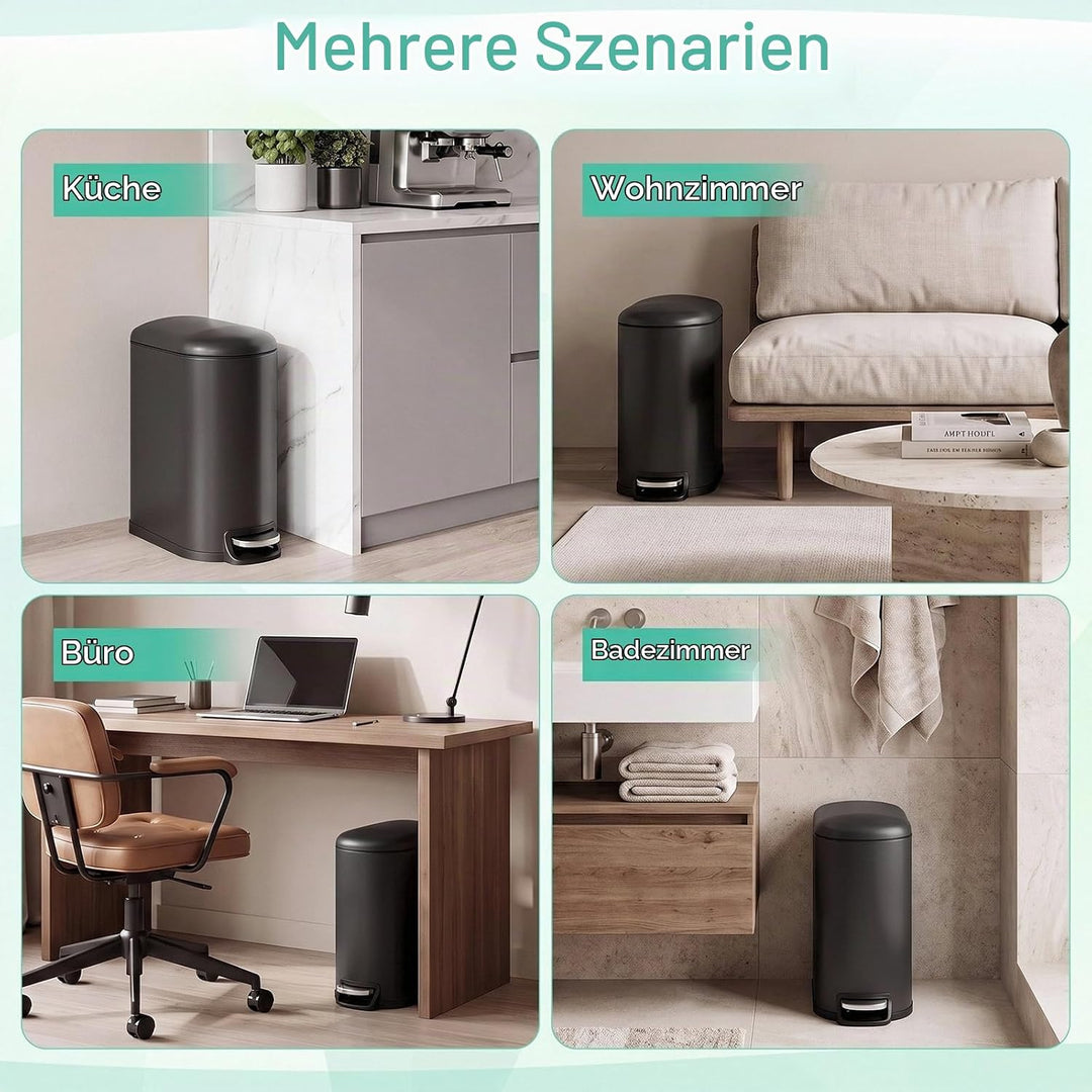 Clevich schmaler 20L geruchsdicht Metall-Mülleimer, Softclose, Schwarz, Schwarz