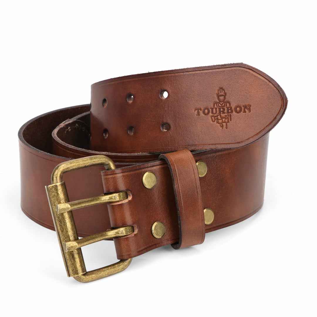 TOURBON Deluxe Rindsleder Gürtel für DIY Werkstatt Werkzeugtasche Western Cowboy Herren Gurt M (Brau