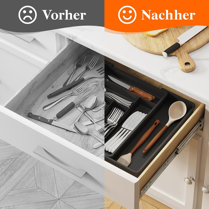 Lifewit Besteckkasten für Schubladen 40 50, verstellbarer Kunststoff Organizer Küche Tiefe 42,4 cm,
