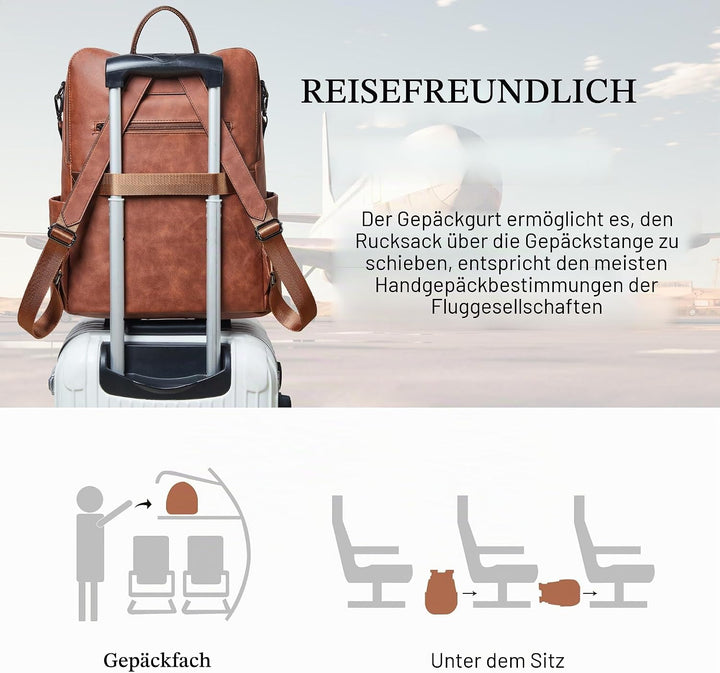 Shrrie rucksack damen elegant geeignet für 15,6Zoll-Notebooks Langlebig wasserdicht Damen aus Leder