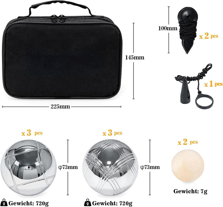 Boule Set 6 Kugeln Metall – Petanque & Boccia Kugeln mit Zielkugel, Magnetischem Kugelheber, Abstand